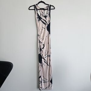 Felicity & Coco Tan Black Tie-Dye Maxi Dress Slit Racerback Slinky Sexy Summer